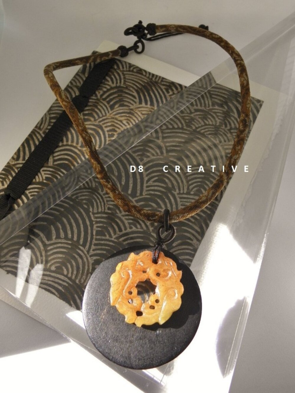 New hand braided fabric rope with dragon jade pendant necklace